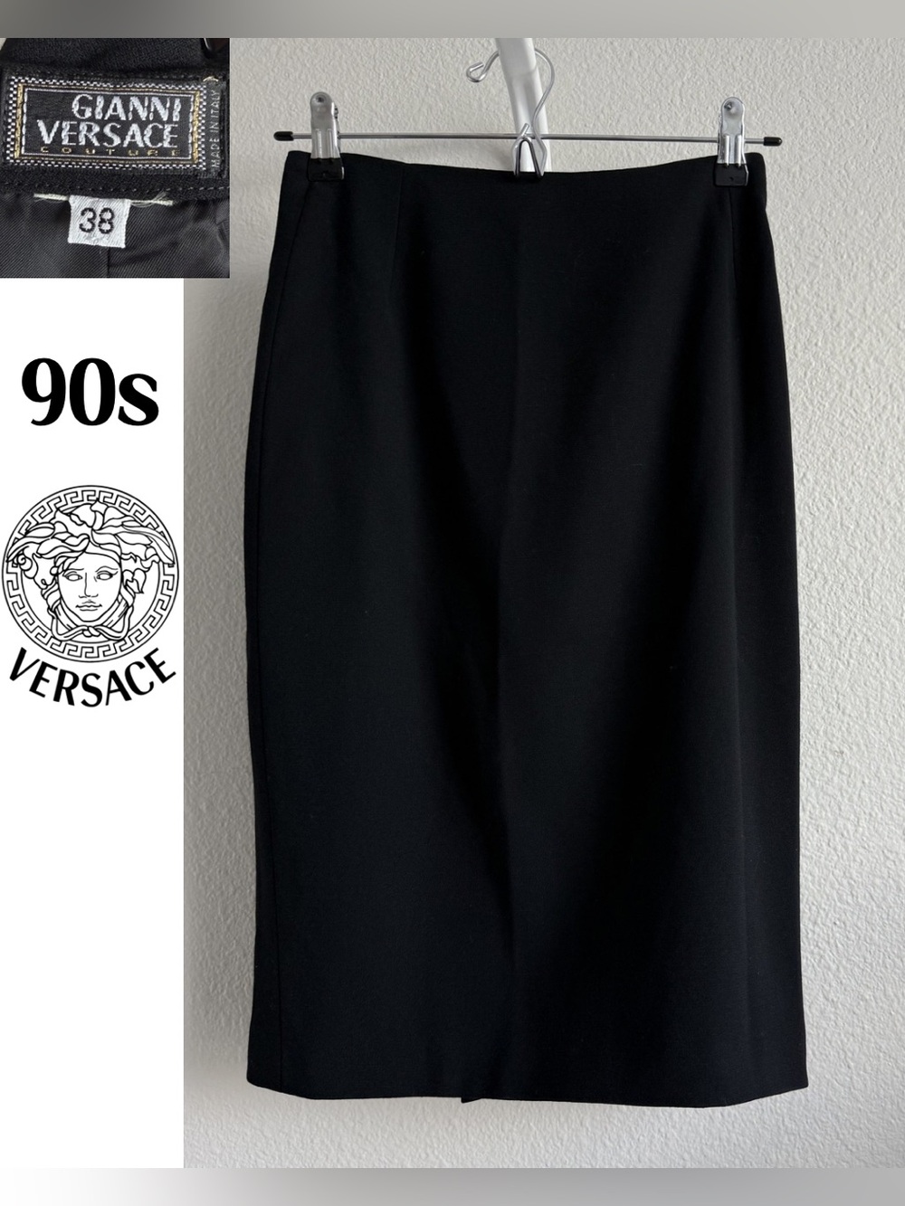 90s Gianni Versace Couture Black Pencil Skirt - Italian Size 38